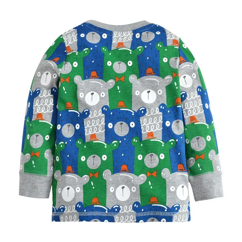 Kids Long Sleeve T-Shirt Bear Print Green Blue - Image 3