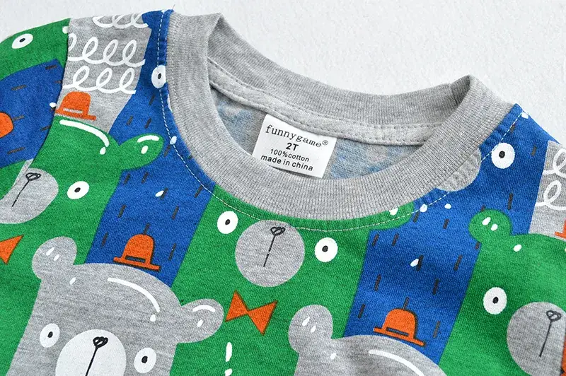 Kids Long Sleeve T-Shirt Bear Print Green Blue - Image 4