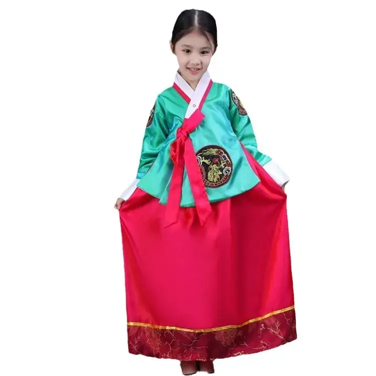 Girl's Korean Traditional Dress Blue Red Performance Dance Suit - Image 17
