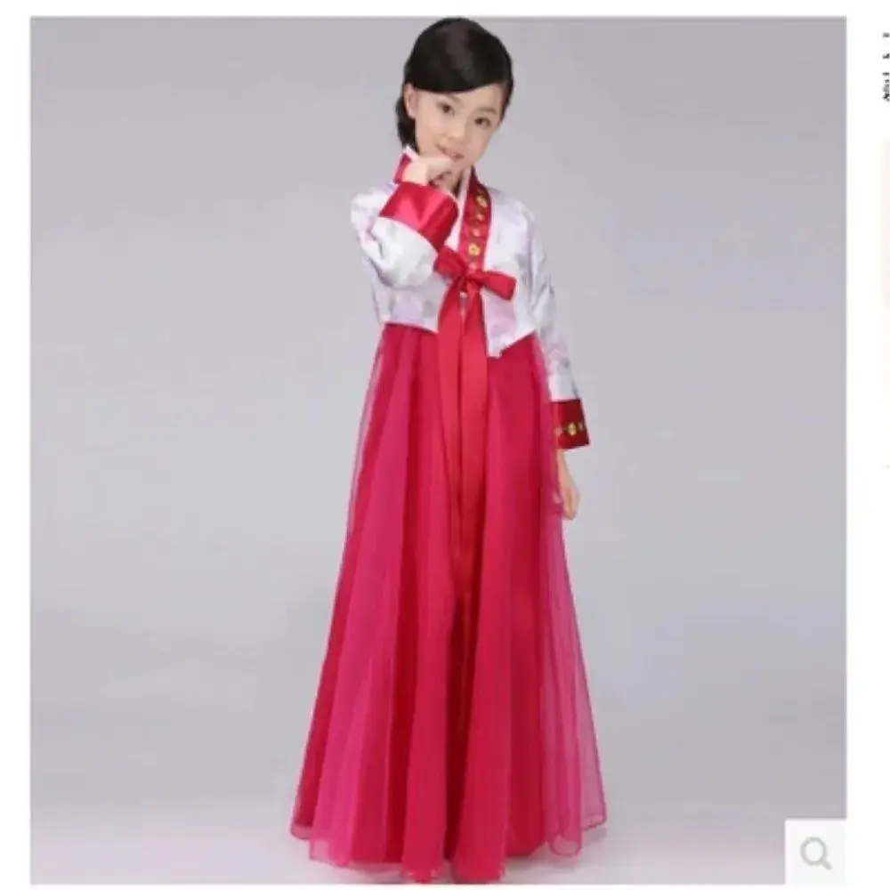 Girl's Korean Traditional Dress Blue Red Performance Dance Suit - Image 10