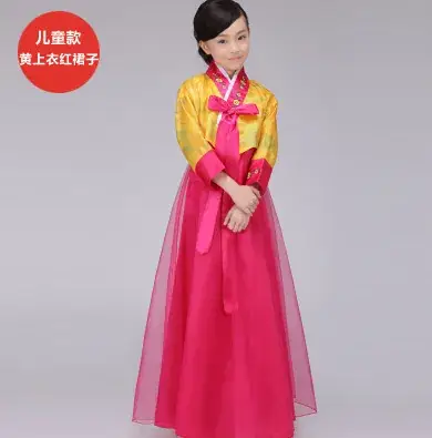 Girl's Korean Traditional Dress Blue Red Performance Dance Suit - Image 12