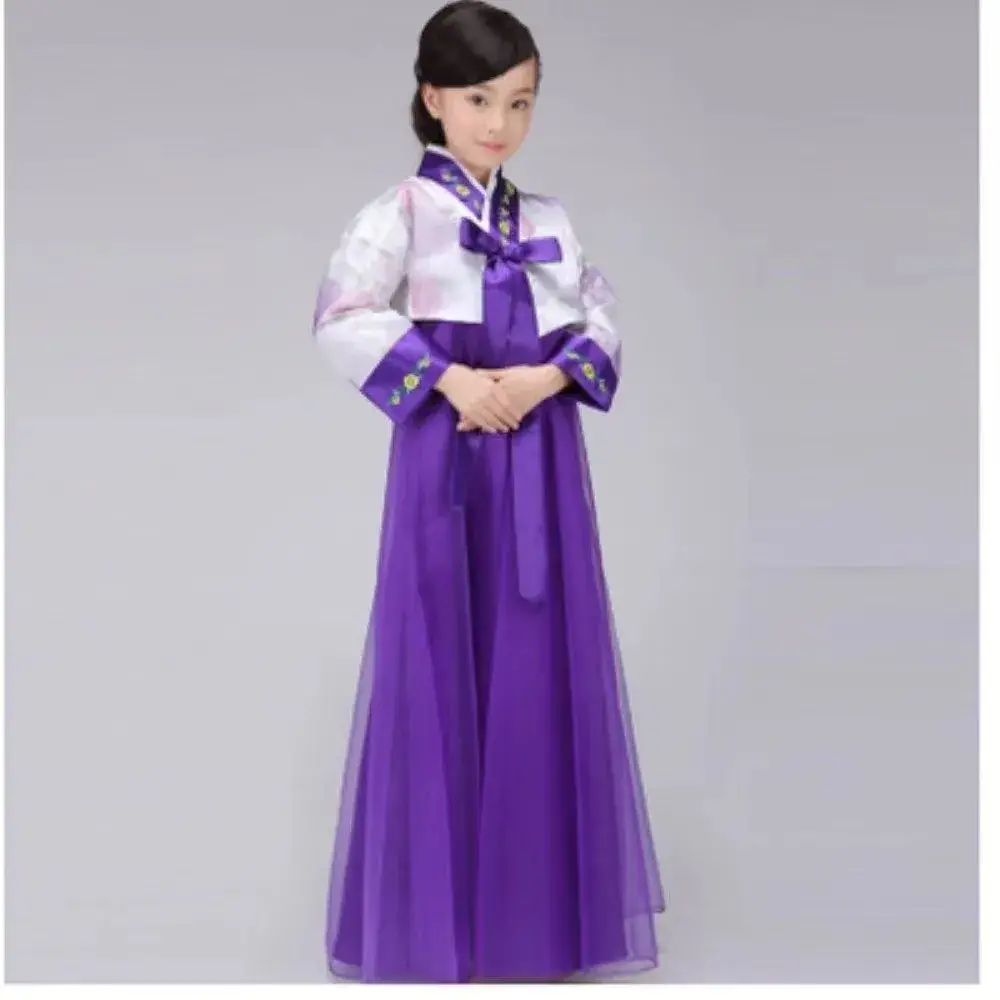 Girl's Korean Traditional Dress Blue Red Performance Dance Suit - Image 9