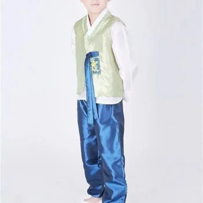 Traditional Korean Hanbok for Men Pink Blue Set - Image 7