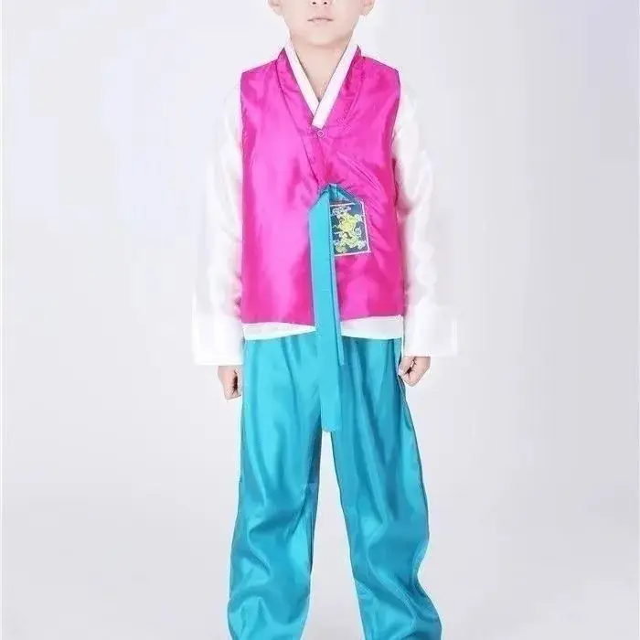 Traditional Korean Hanbok for Men Pink Blue Set - Image 8