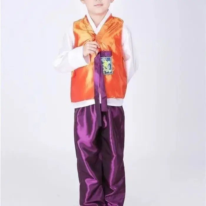 Traditional Korean Hanbok for Men Pink Blue Set - Image 9