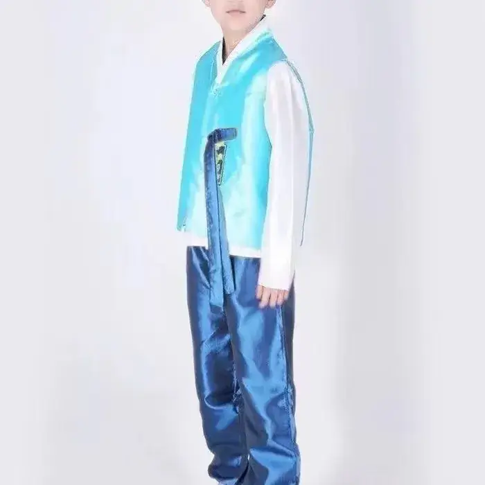 Traditional Korean Hanbok for Men Pink Blue Set - Image 10