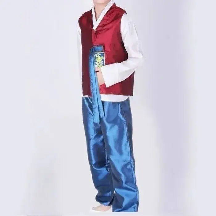 Traditional Korean Hanbok for Men Pink Blue Set - Image 4