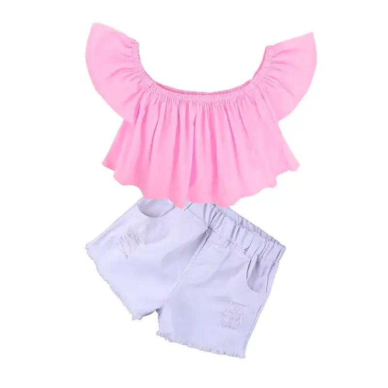 Pink Ruffled Top + Lavender Shorts Set for Girls - Image 8
