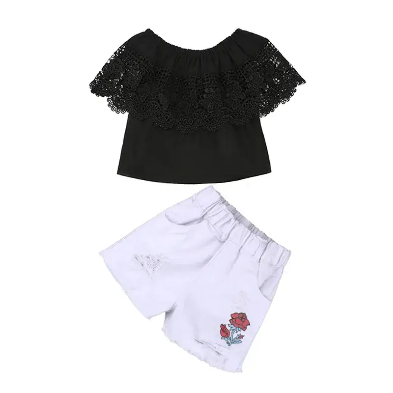 Pink Ruffled Top + Lavender Shorts Set for Girls - Image 2