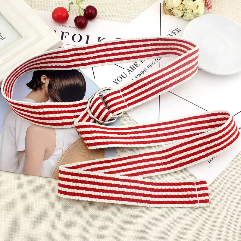 Women's Red Blue White Belt with Double Loop Buckle - Image 2