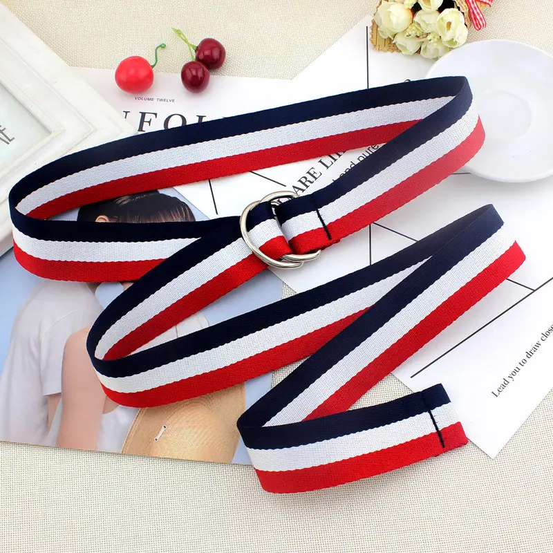 Women's Red Blue White Belt with Double Loop Buckle - Image 3