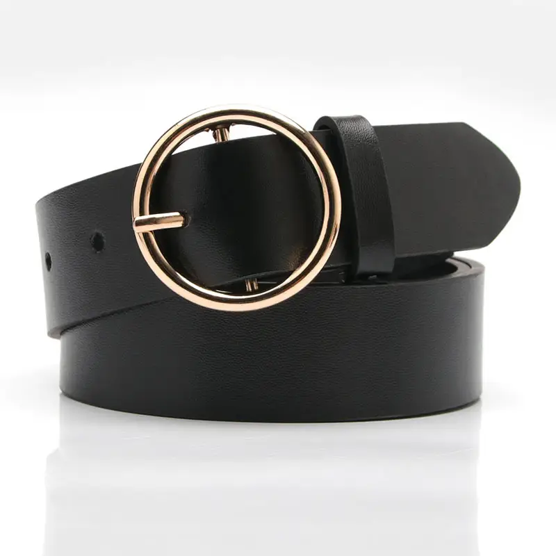 Women's Red Leather Belt with Gold Buckle - Image 5