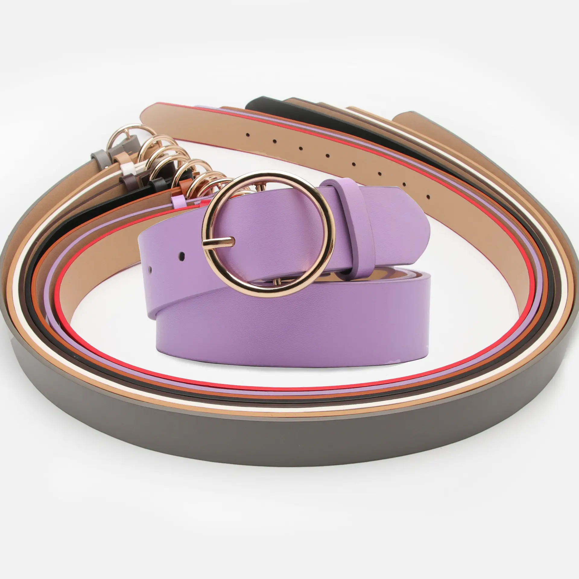Women's Red Leather Belt with Gold Buckle - Image 6