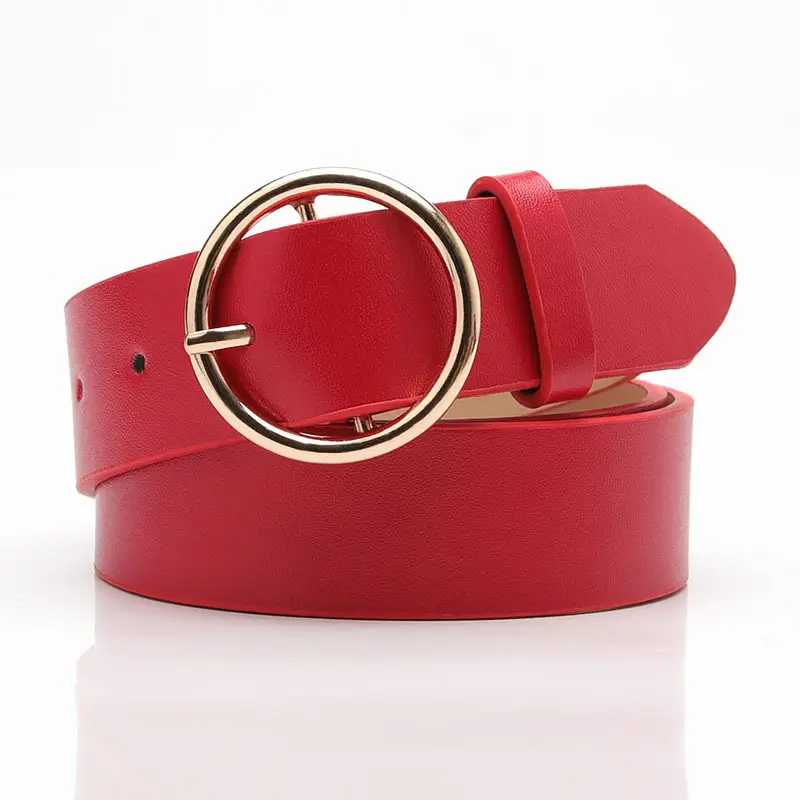 Women's Red Leather Belt with Gold Buckle - Image 7