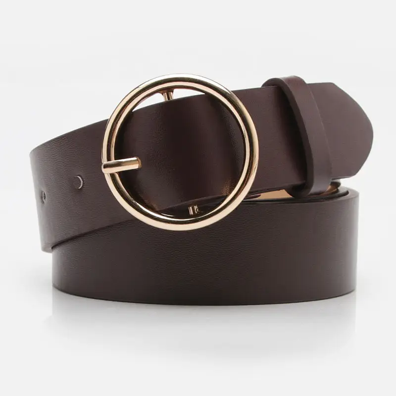 Women's Red Leather Belt with Gold Buckle - Image 3
