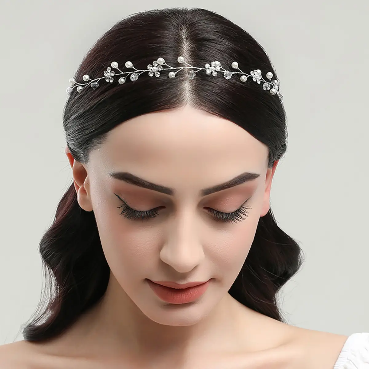 European & American Rhinestone Pearl Crystal Bridal Hair Band - Image 2