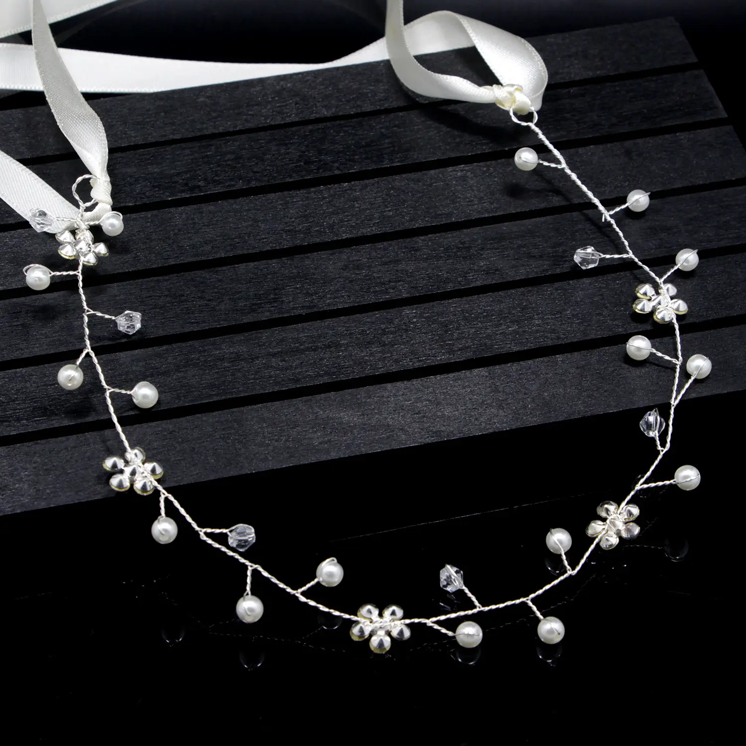 European & American Rhinestone Pearl Crystal Bridal Hair Band - Image 4