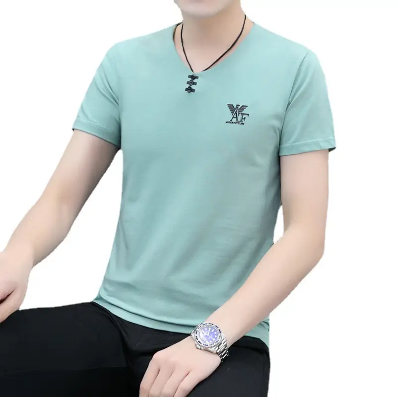 Men V Neck T-Shirt Mint Green 2025 - Image 25