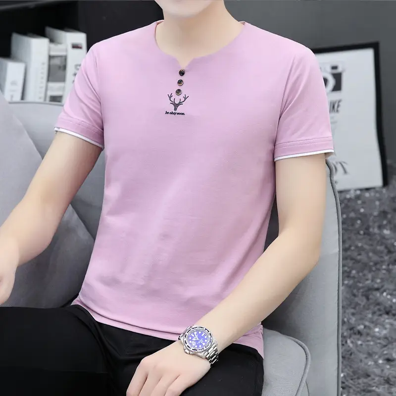 Men V Neck T-Shirt Mint Green 2025 - Image 10