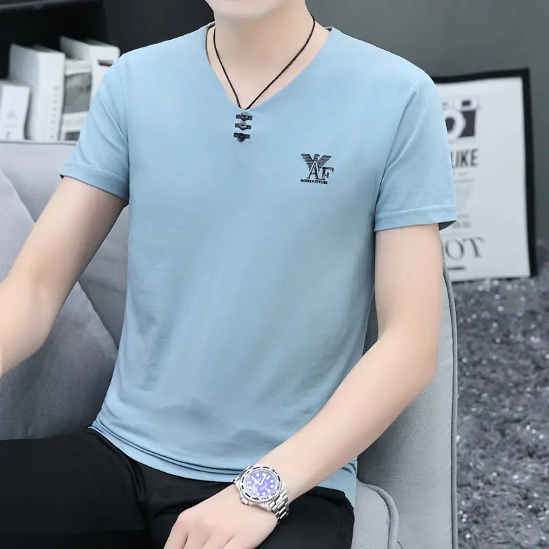 Men V Neck T-Shirt Mint Green 2025 - Image 14