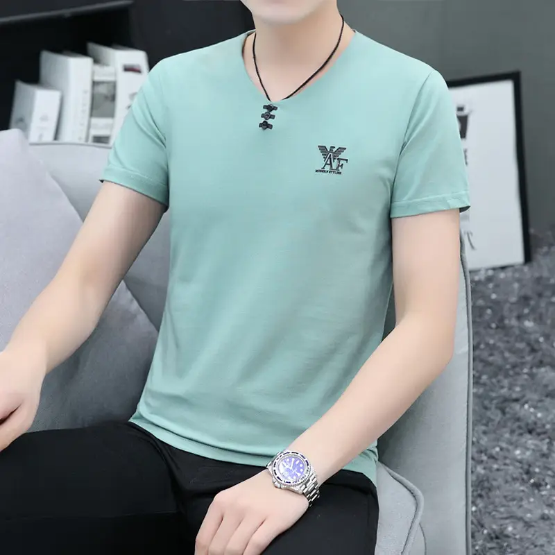 Men V Neck T-Shirt Mint Green 2025 - Image 15