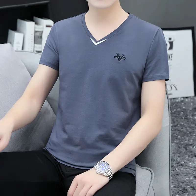 Men V Neck T-Shirt Mint Green 2025 - Image 19