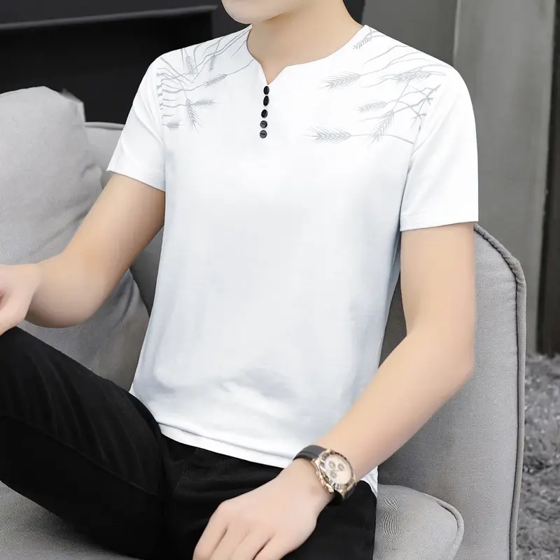 Men V Neck T-Shirt Mint Green 2025 - Image 2