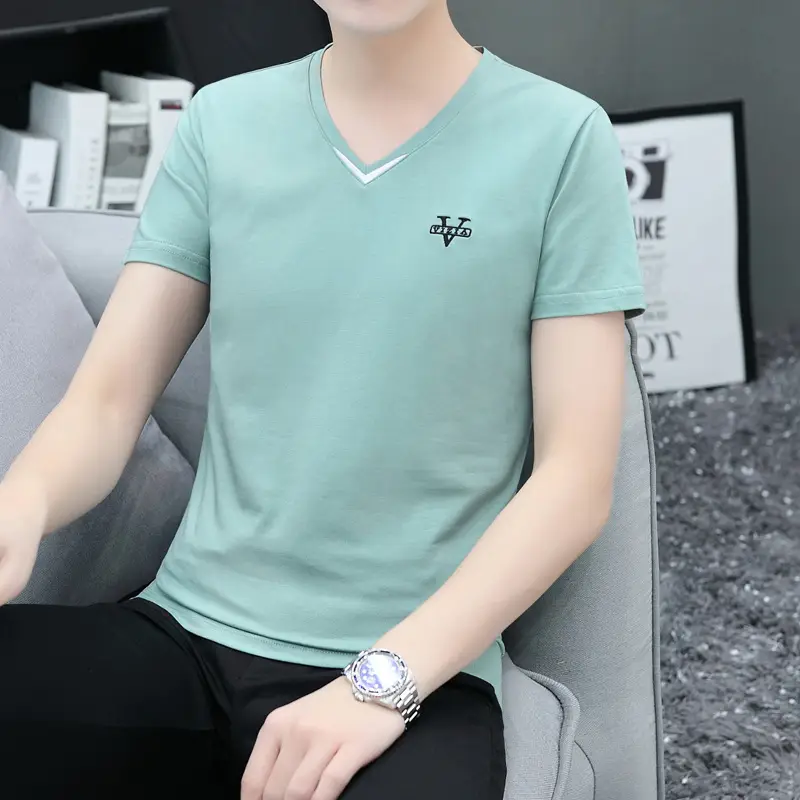 Men V Neck T-Shirt Mint Green 2025 - Image 20