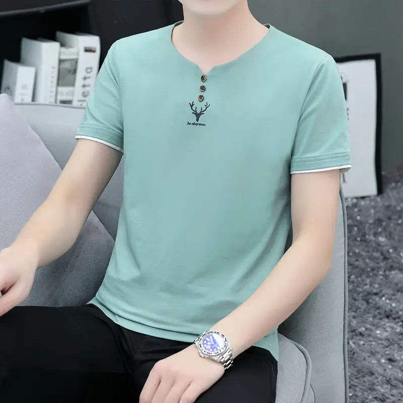 Men V Neck T-Shirt Mint Green 2025 - Image 8