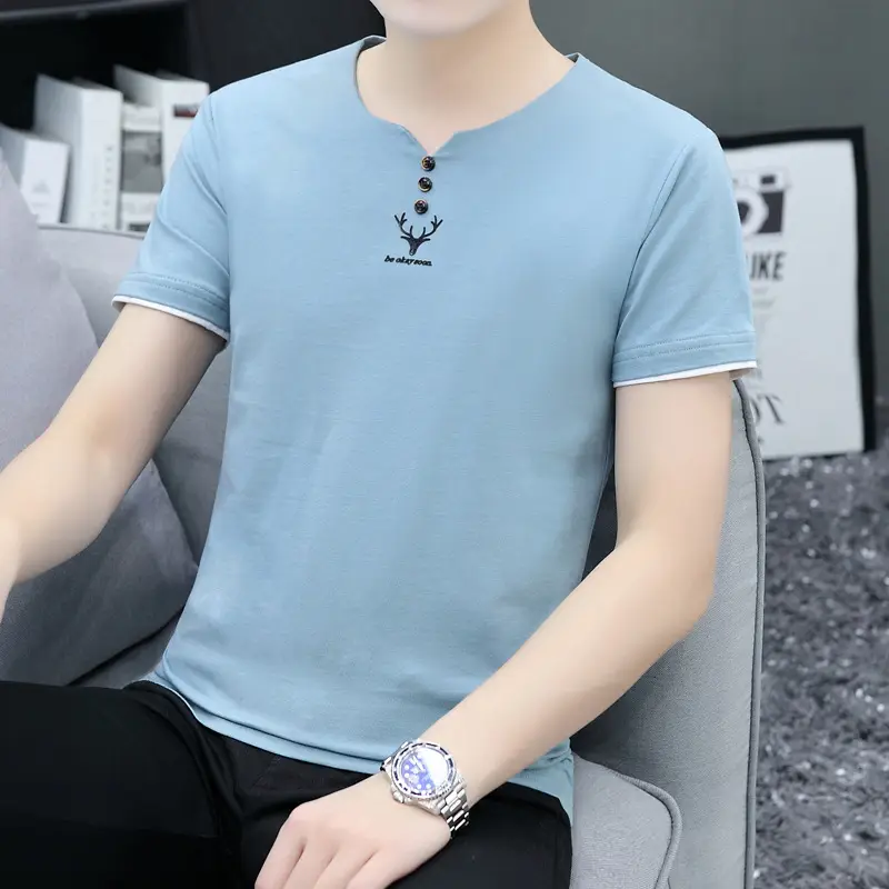 Men V Neck T-Shirt Mint Green 2025 - Image 9