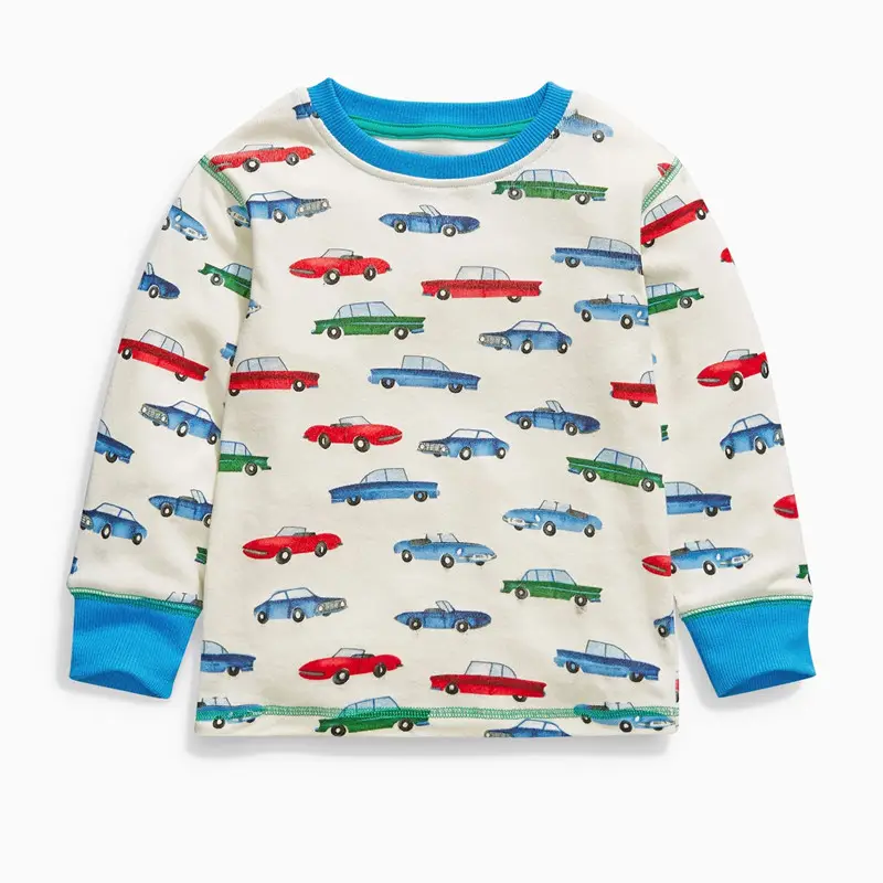 Autumn New Boys T-Shirt Red Blue Car Print