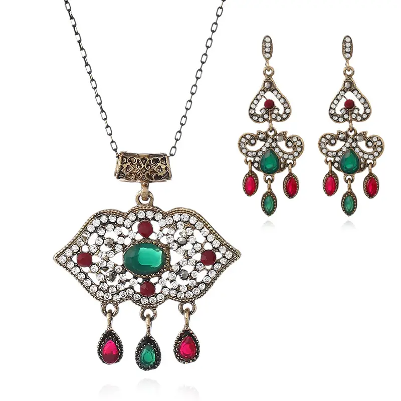 European & American Retro Earrings Set with Palace Wind Pendant - Image 2