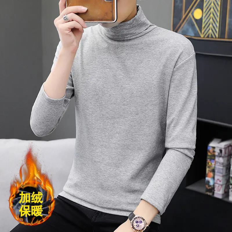 Men White Thick Fleece High Collar T-Shirt - Image 8
