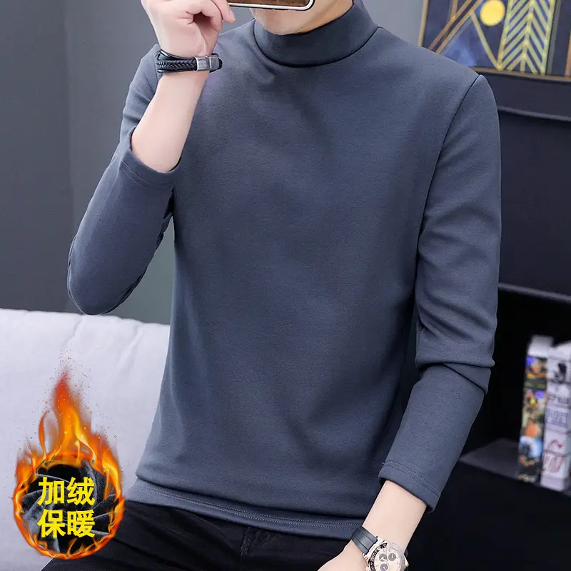 Men White Thick Fleece High Collar T-Shirt - Image 9