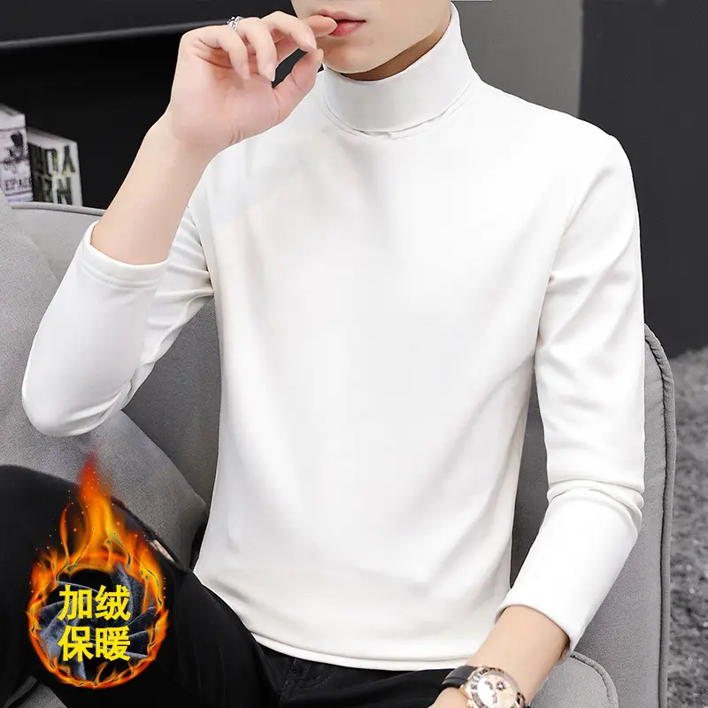 Men White Thick Fleece High Collar T-Shirt - Image 10