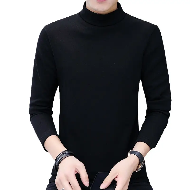 Men White Thick Fleece High Collar T-Shirt - Image 11