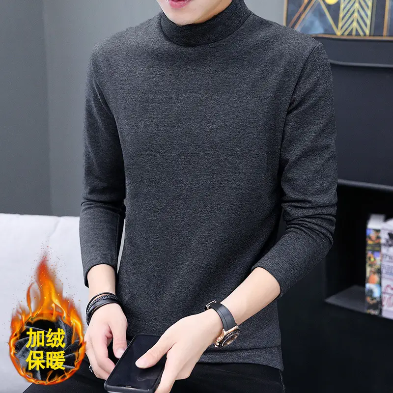 Men White Thick Fleece High Collar T-Shirt - Image 3