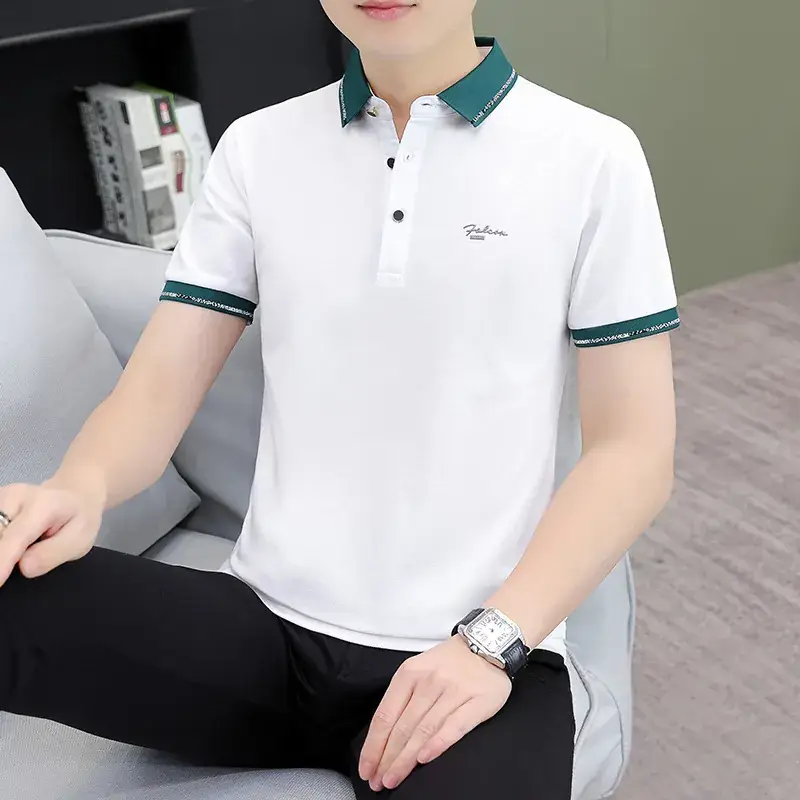 Men's Green Polo Shirt with Black Trim - Image 14