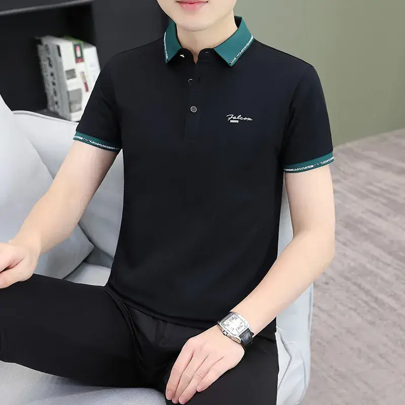 Men's Green Polo Shirt with Black Trim - Image 15