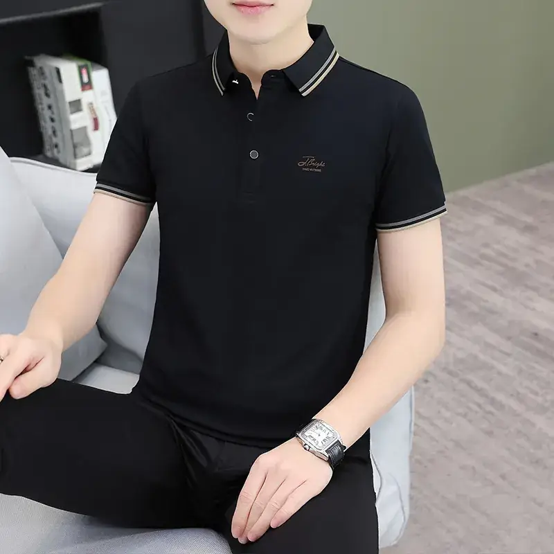 Men's Green Polo Shirt with Black Trim - Image 19