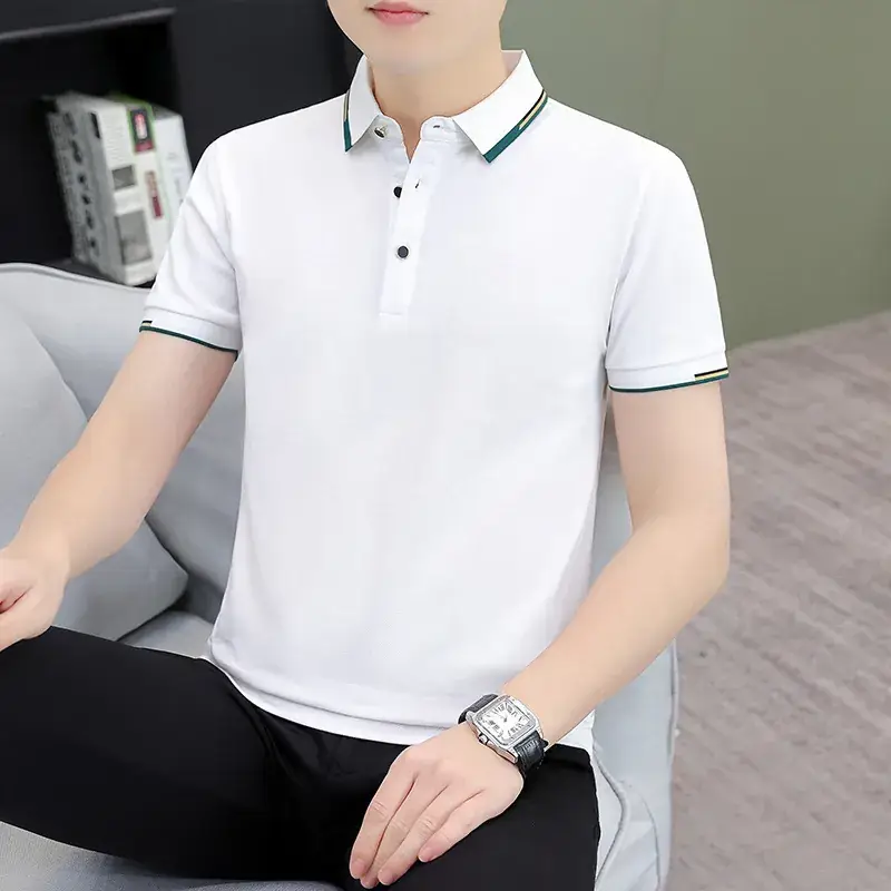 Men's Green Polo Shirt with Black Trim - Image 22