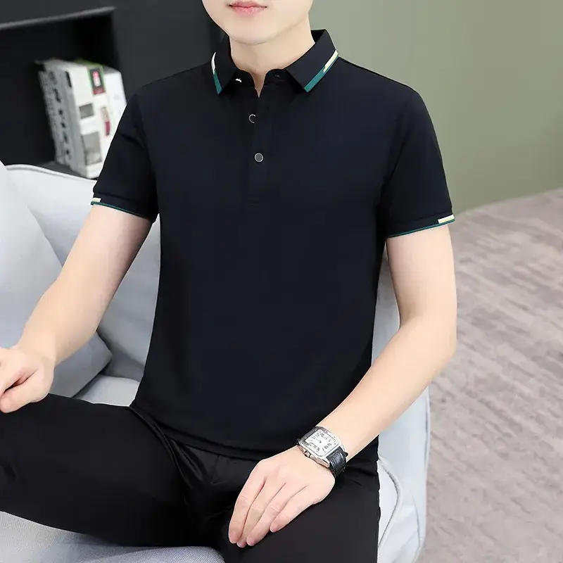 Men's Green Polo Shirt with Black Trim - Image 23