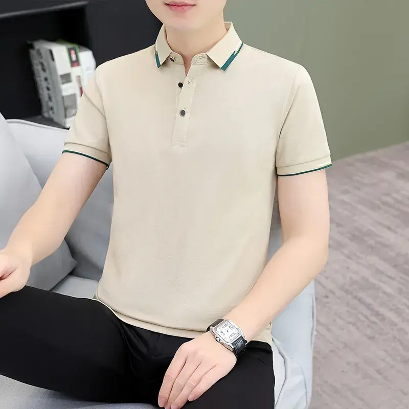 Men's Green Polo Shirt with Black Trim - Image 26