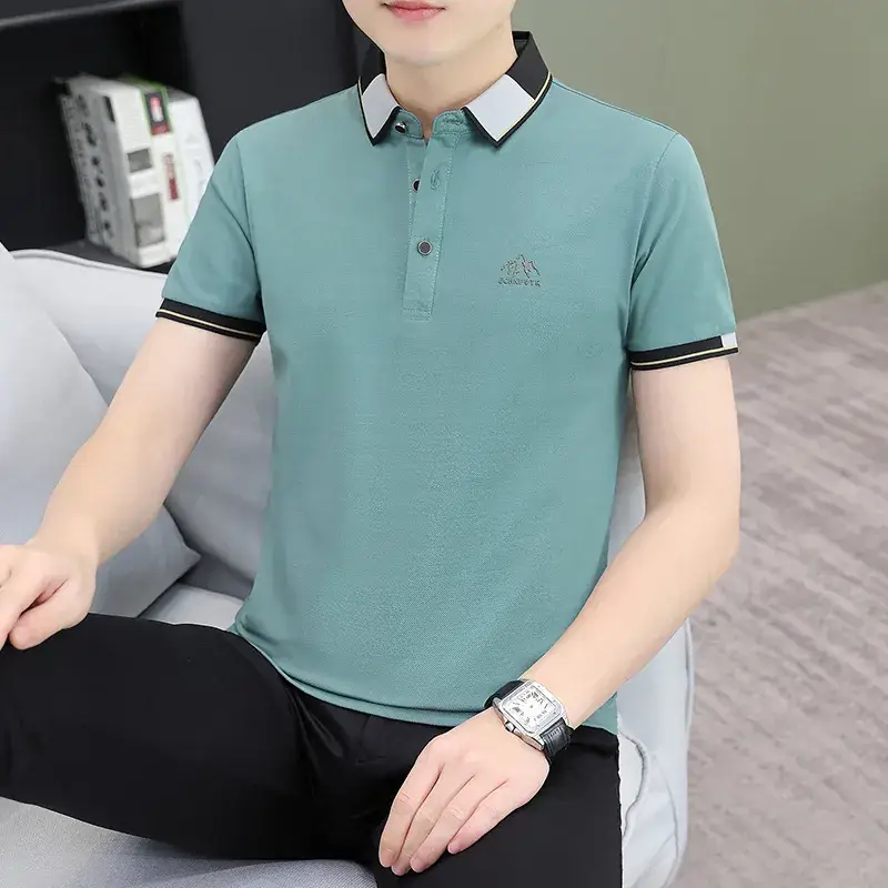 Men's Green Polo Shirt with Black Trim - Image 43