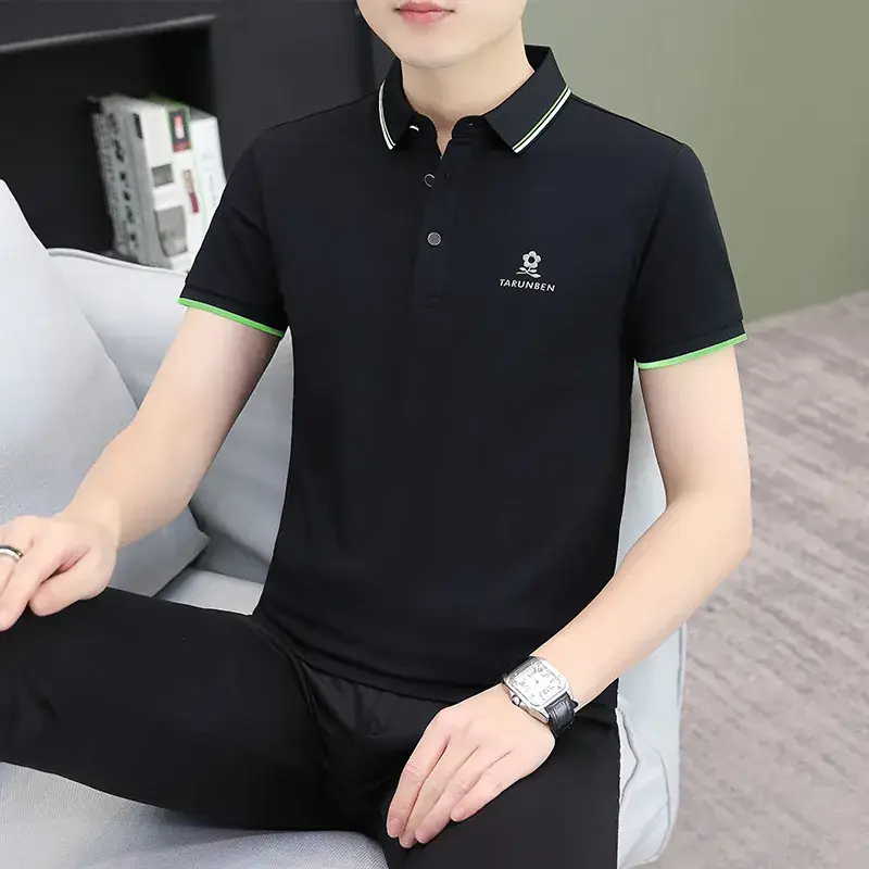 Men's Green Polo Shirt with Black Trim - Image 7