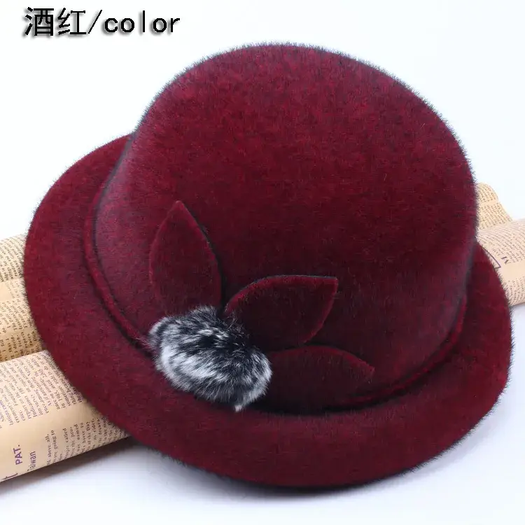 Red Faux Fur Hat for Women Winter Mother Hat Small