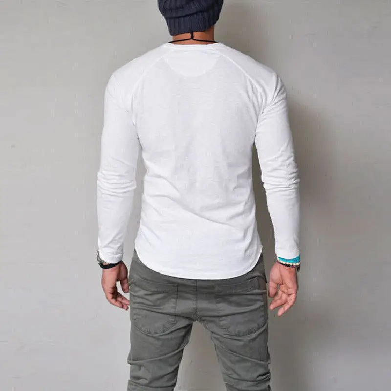 Men's White Round Neck Long Sleeve T-Shirt 2017