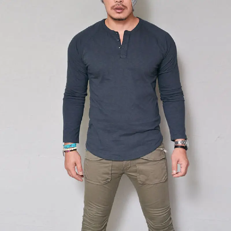 Men's White Round Neck Long Sleeve T-Shirt 2017