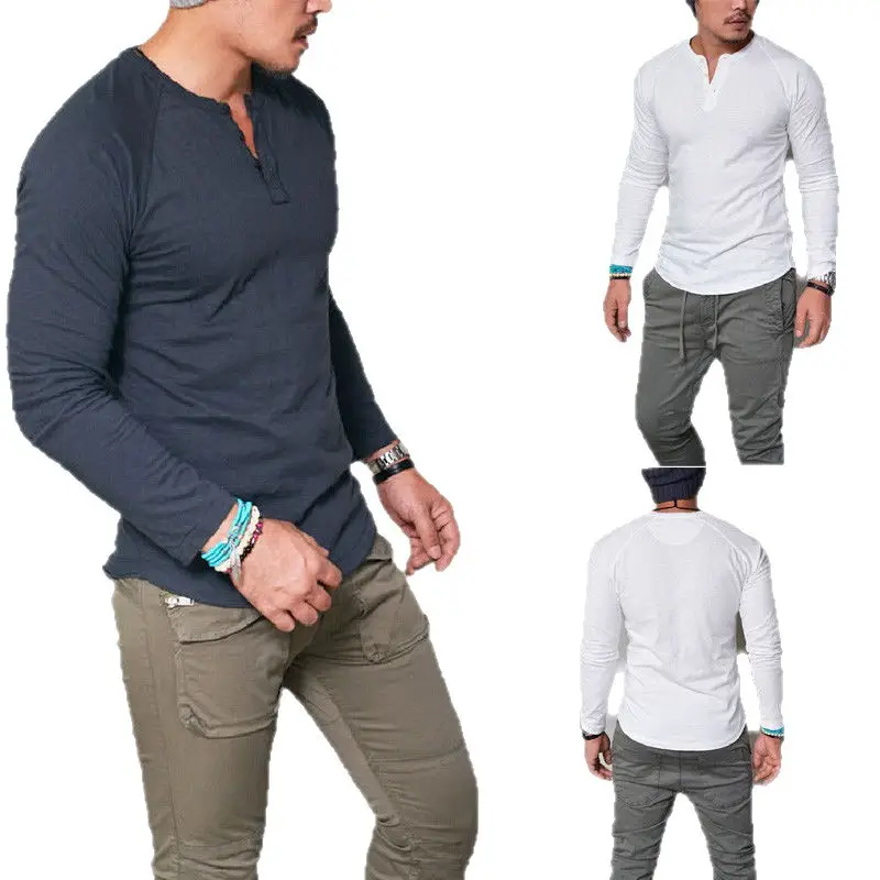Men's White Round Neck Long Sleeve T-Shirt 2017