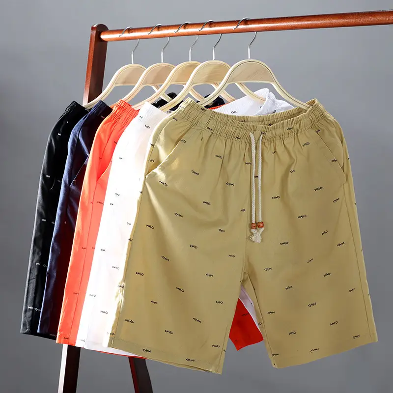 Men Cotton Beach Shorts Yellow White Patterned - Image 6
